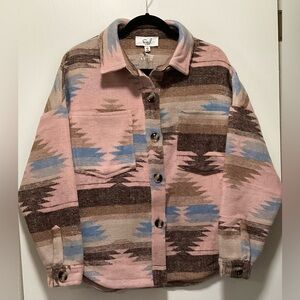 Easel Pink and Brown Aztec Print Shacket